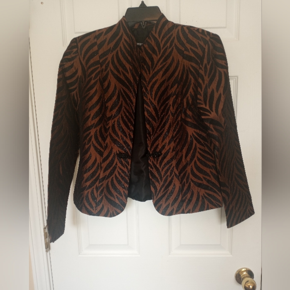 Positive Attitude Formal Wear Brown with Black Print Jacket Size 6
